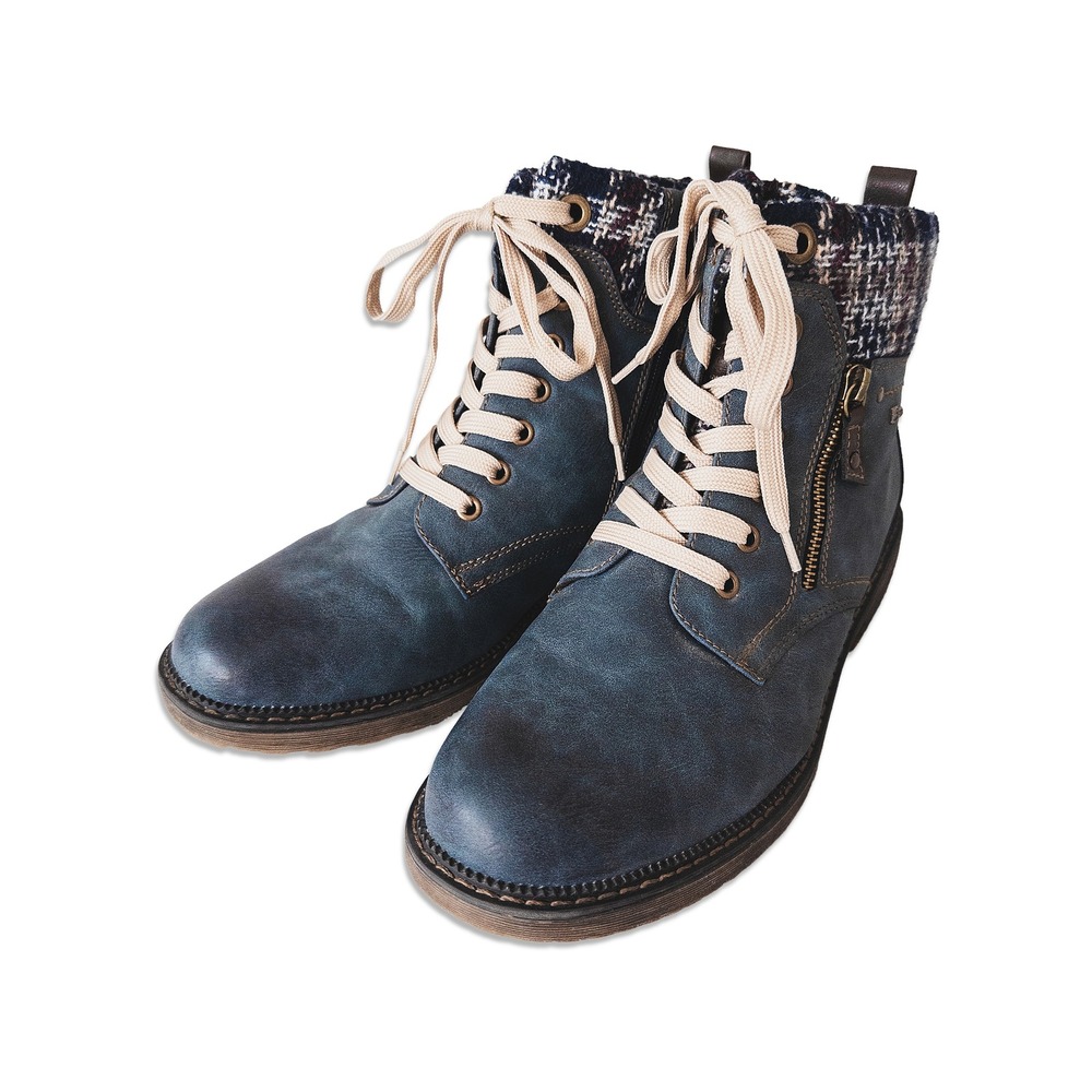 Spring‎ Step Khazera Boots Women 41 Blue Tweed Lace Up Zip Ankle Combat Wide G